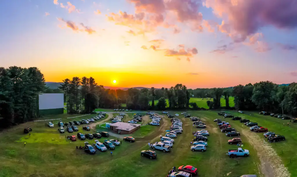 Aerial view of a drive-in movie theater