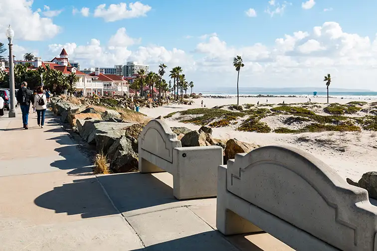 People stroll on the boardwalk on Coronado Central Beach; Courtesy Sherry V Smith/Shutterstock