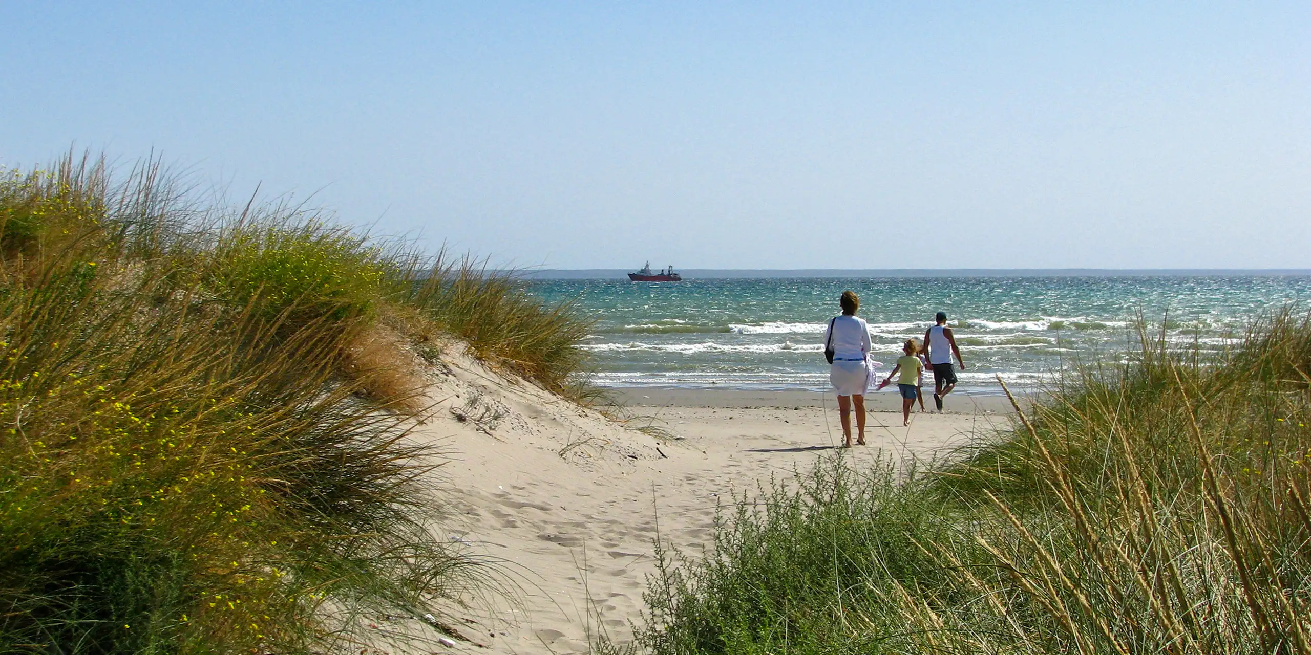 family walking to the beach. sand dunes beach michigan; Courtesy Slniecko/Shutterstock