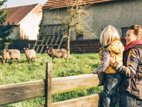 mother and child on farm