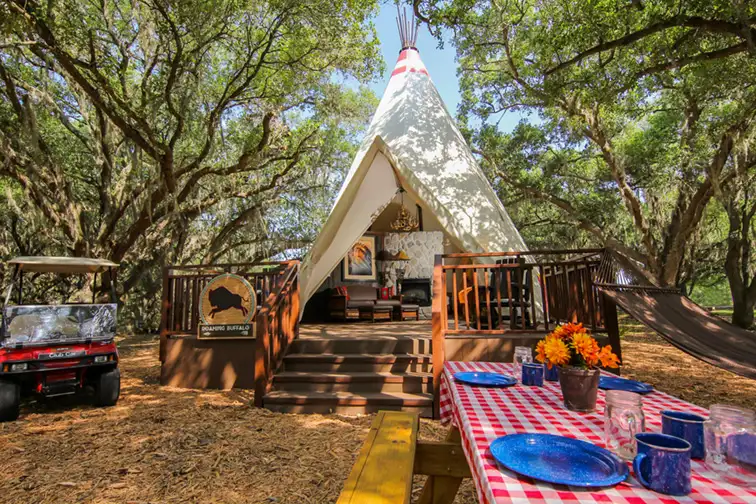 Luxe Teepee at the Westgate River Ranch Resort & Rodeo; Courtesy of at the Westgate River Ranch Resort & Rodeo