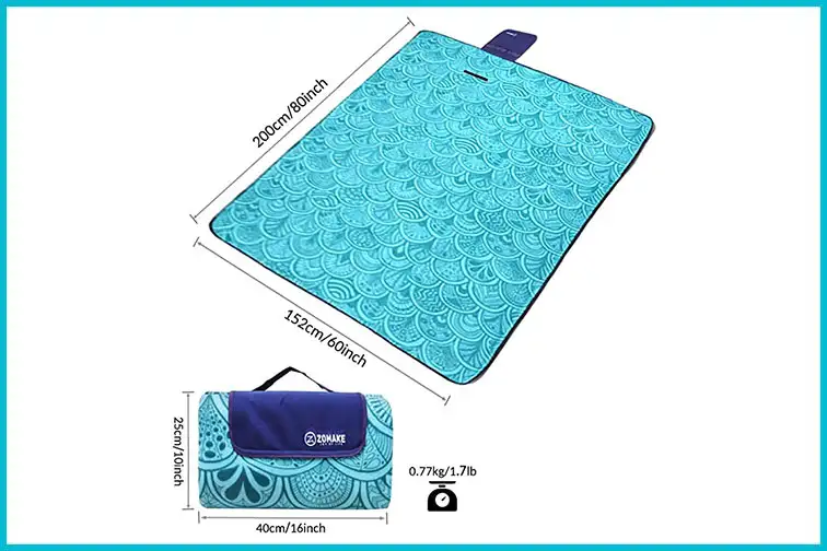 ZOMAKE beach blanket; Courtesy of Amazon